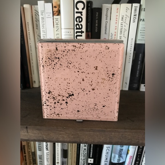 NWOT Pink and Gold Leaf Splatter Glass Jewelry Box with Grey Velvet Interior - Picture 5 of 8